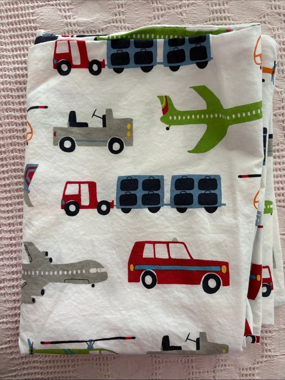 Pottery Barn Kids White Pillowcases set of two. Airplanes trucks. Standard size.